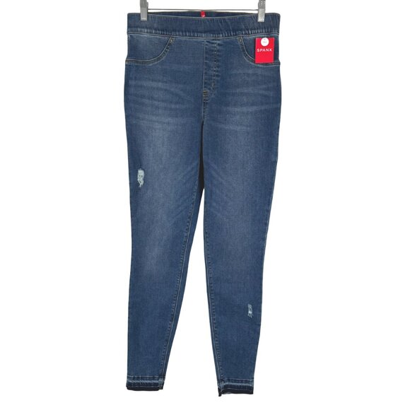 Spanx Distressed Skinny Jeans Large Tall Blue Cotton Blend Stretch NWT PT-2664 - Picture 1 of 15